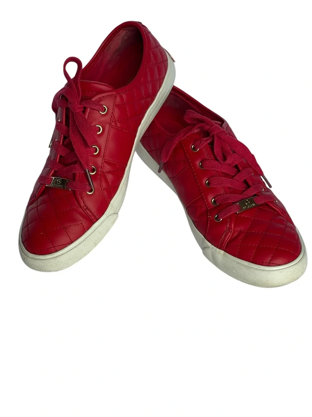 GUESS Red Quilted Low-Top Lace-Up Sneakers SZ 8.5 MED